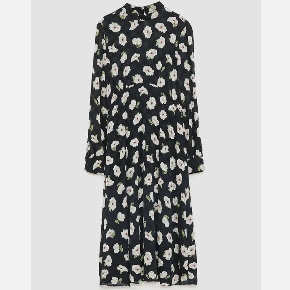 NWT - Zara - Floral Print Midi Dress - Mock Neck Collar - Picture 12 of 12